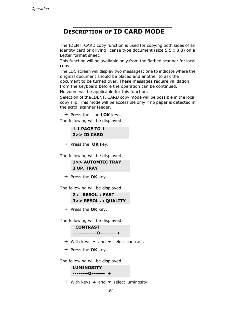 Description of id card mode, Id card mode | Oki B4545 MFP User Manual | Page 97 / 154