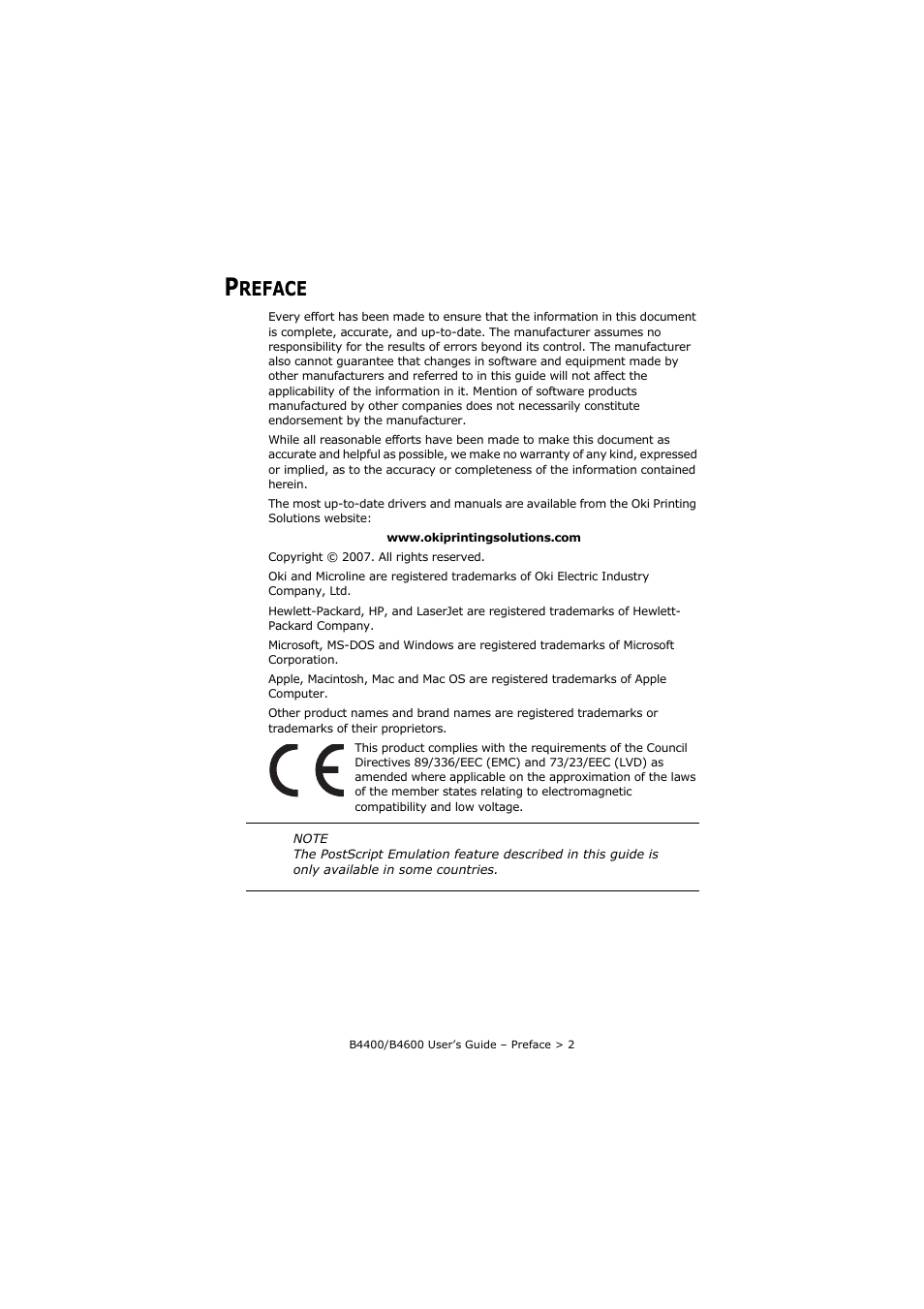 Preface, Reface | Oki B4400 Series User Manual | Page 2 / 104