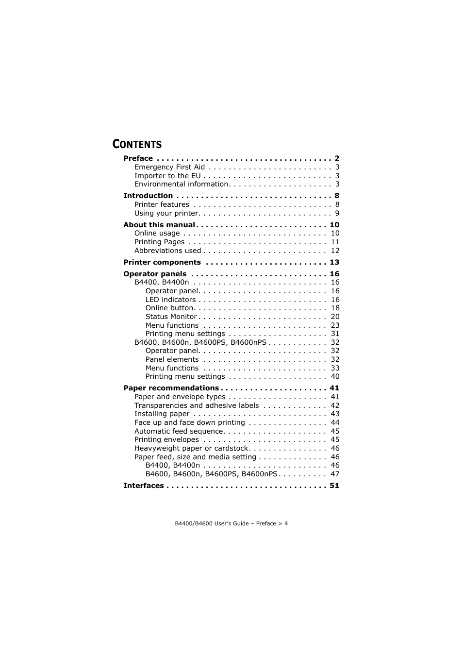 Ontents | Oki B4400 Series User Manual | Page 4 / 104