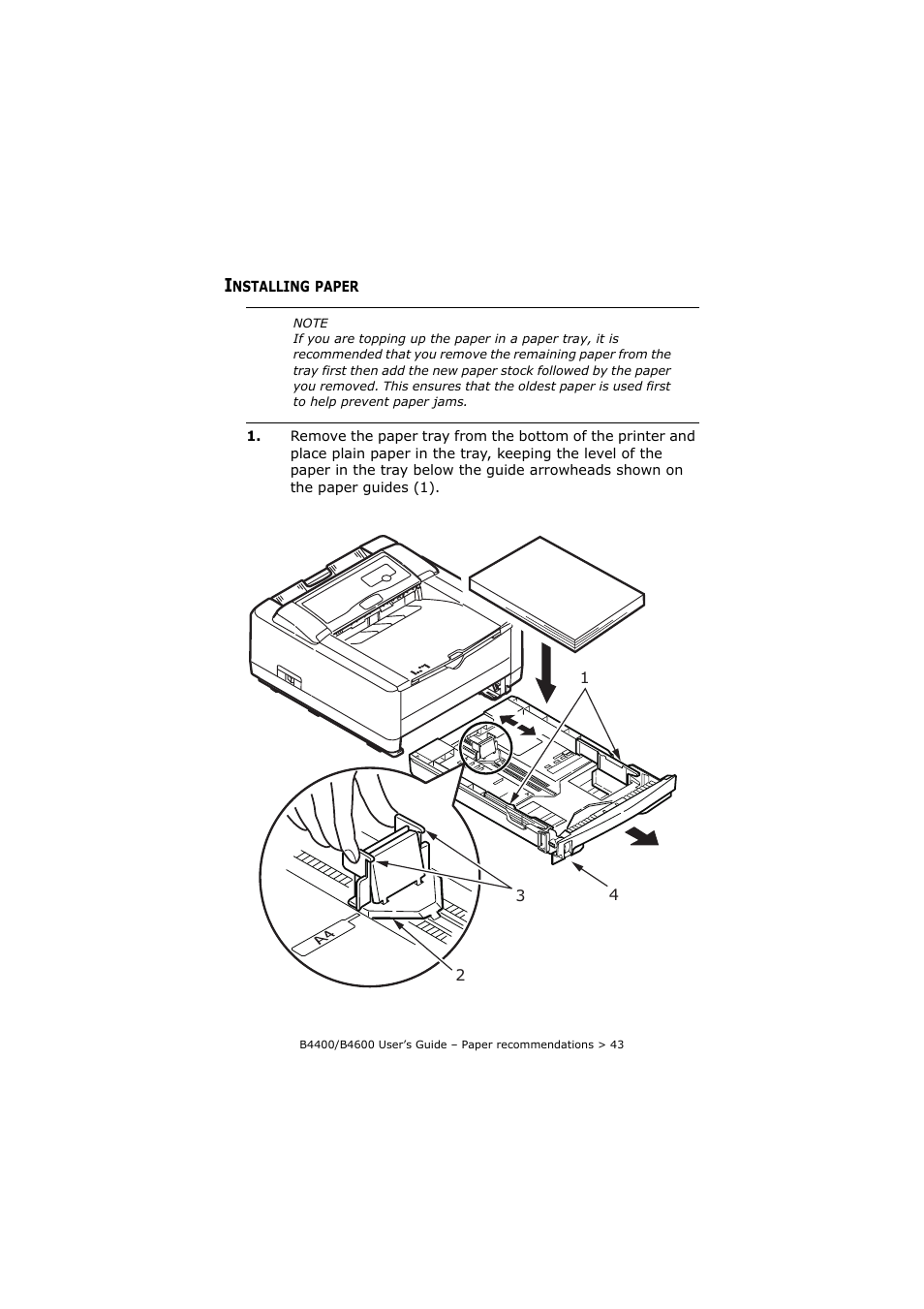 Installing paper | Oki B4400 Series User Manual | Page 43 / 104
