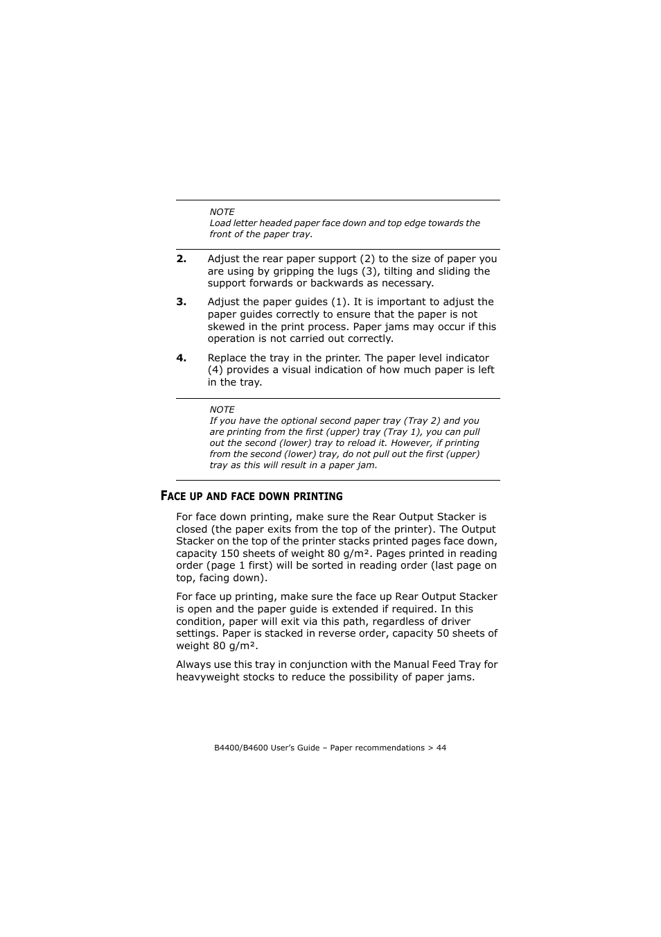 Face up and face down printing | Oki B4400 Series User Manual | Page 44 / 104