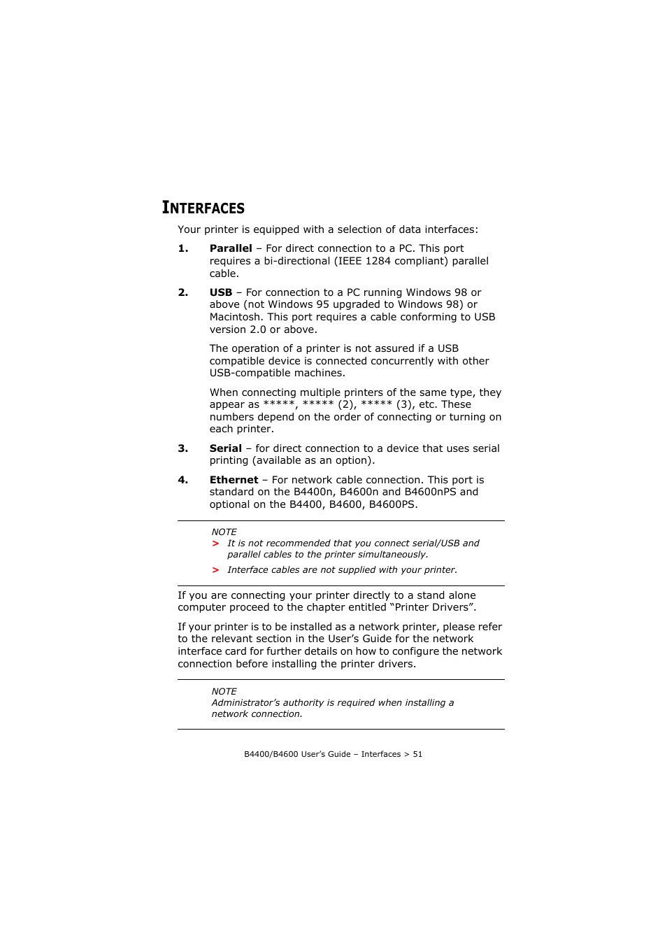 Interfaces, Nterfaces | Oki B4400 Series User Manual | Page 51 / 104