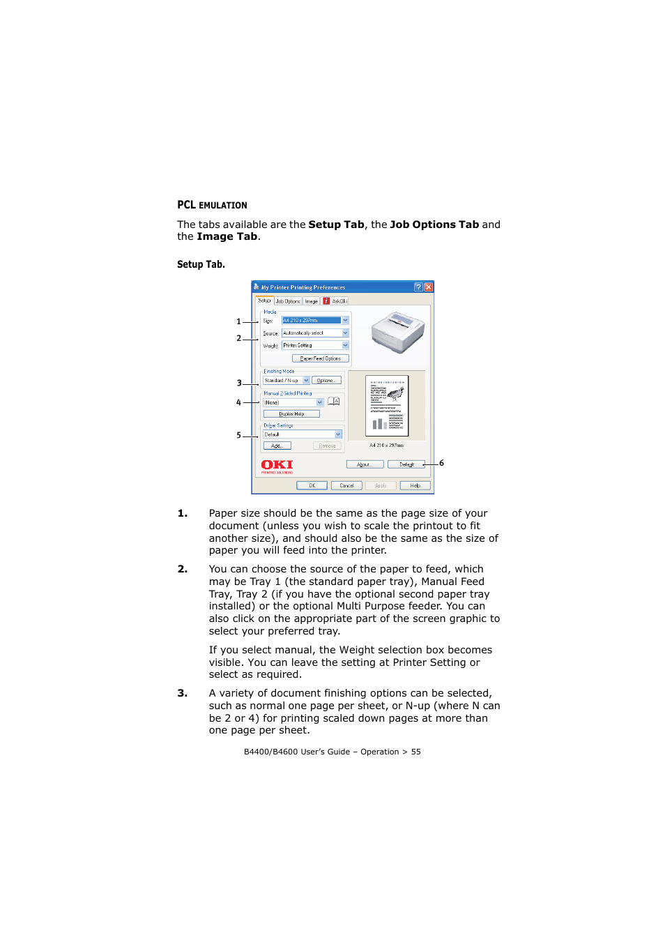 Pcl emulation | Oki B4400 Series User Manual | Page 55 / 104