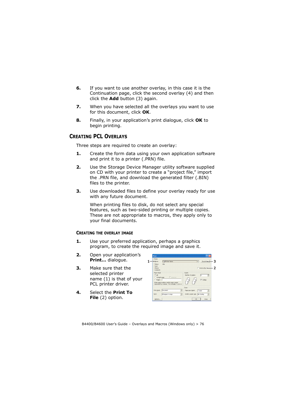 Creating pcl overlays, Creating the overlay image, Pcl o | Oki B4400 Series User Manual | Page 76 / 104