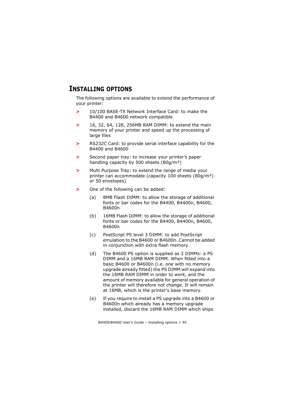 Installing options, Nstalling, Options | Oki B4400 Series User Manual | Page 95 / 104