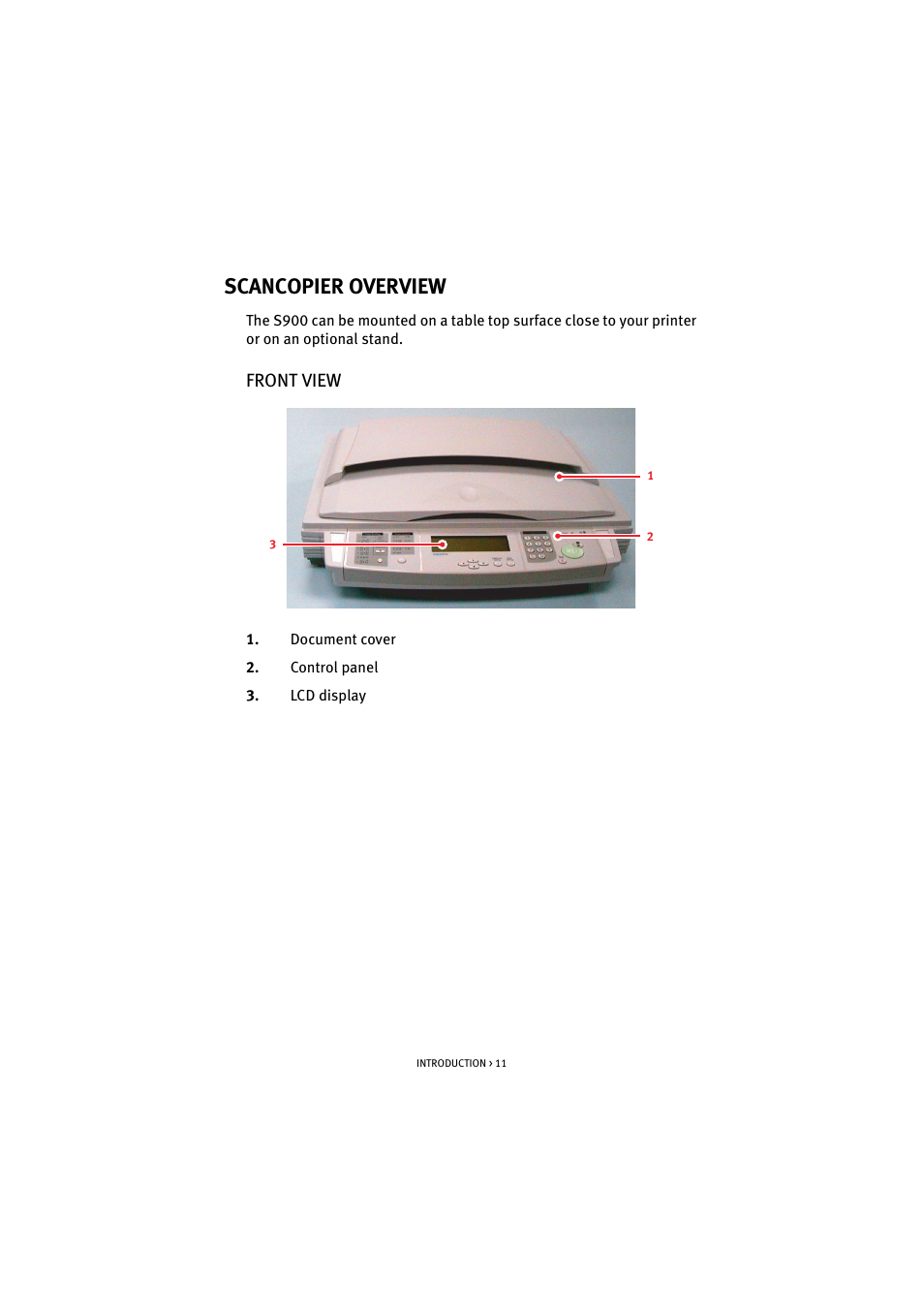 Scancopier overview, Front view | Oki S900 User Manual | Page 11 / 85