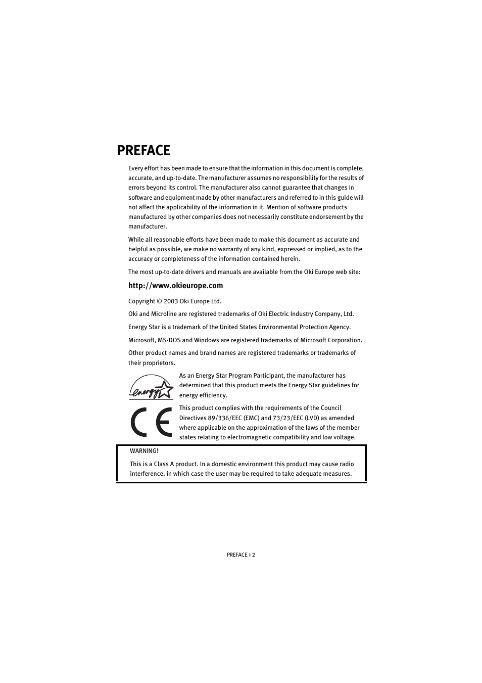 Preface | Oki S900 User Manual | Page 2 / 85