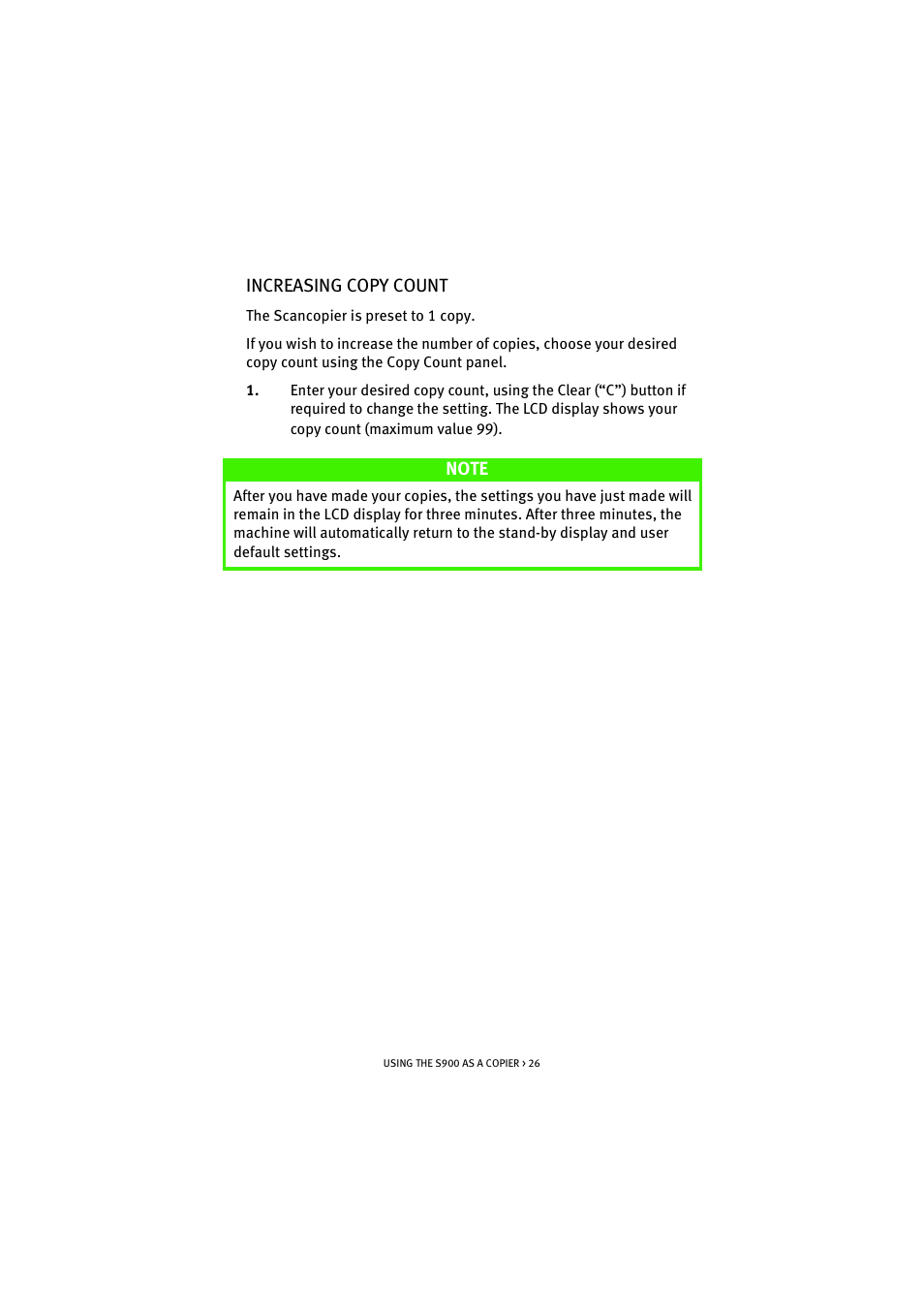 Increasing copy count | Oki S900 User Manual | Page 26 / 85