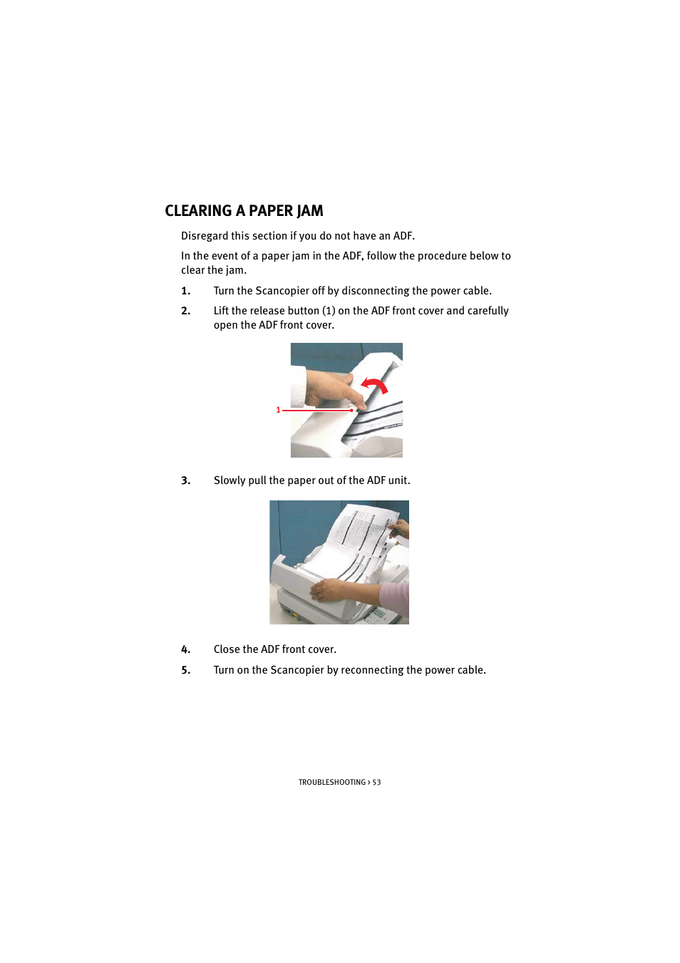 Clearing a paper jam | Oki S900 User Manual | Page 53 / 85