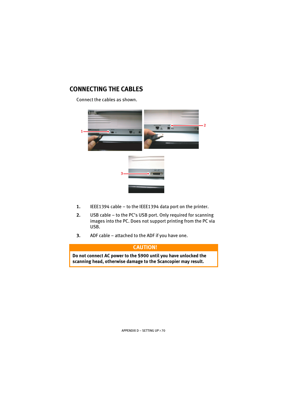 Connecting the cables, Caution | Oki S900 User Manual | Page 70 / 85