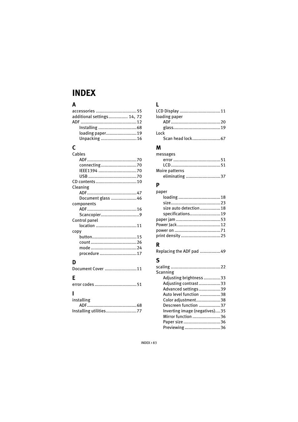 Index | Oki S900 User Manual | Page 83 / 85