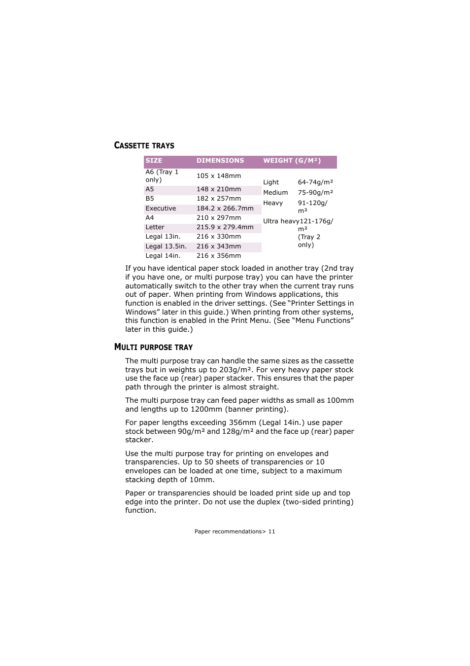 Cassette trays, Multi purpose tray, Cassette trays multi purpose tray | Oki C5250 User Manual | Page 11 / 83