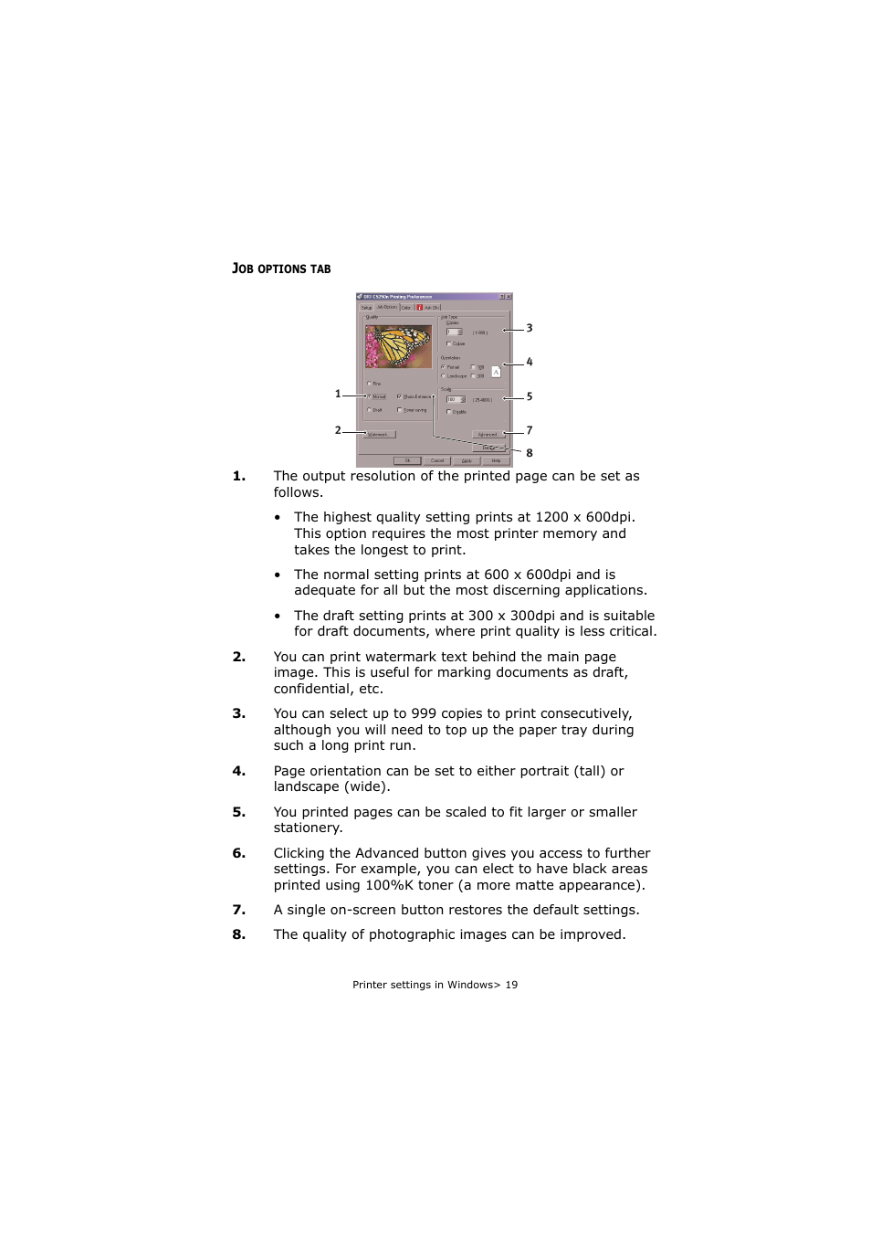 Job options tab | Oki C5250 User Manual | Page 19 / 83