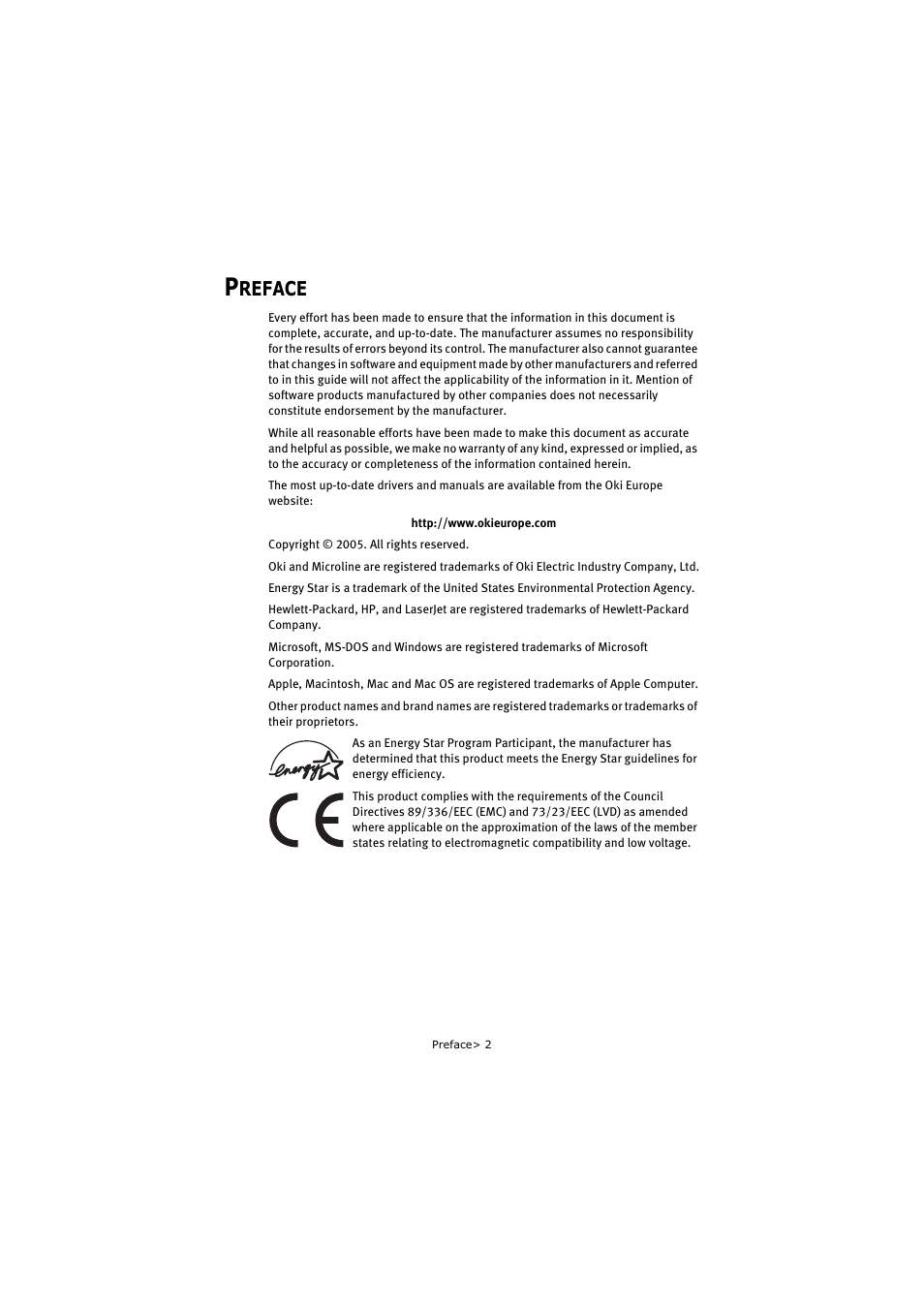 Preface, Reface | Oki C5250 User Manual | Page 2 / 83