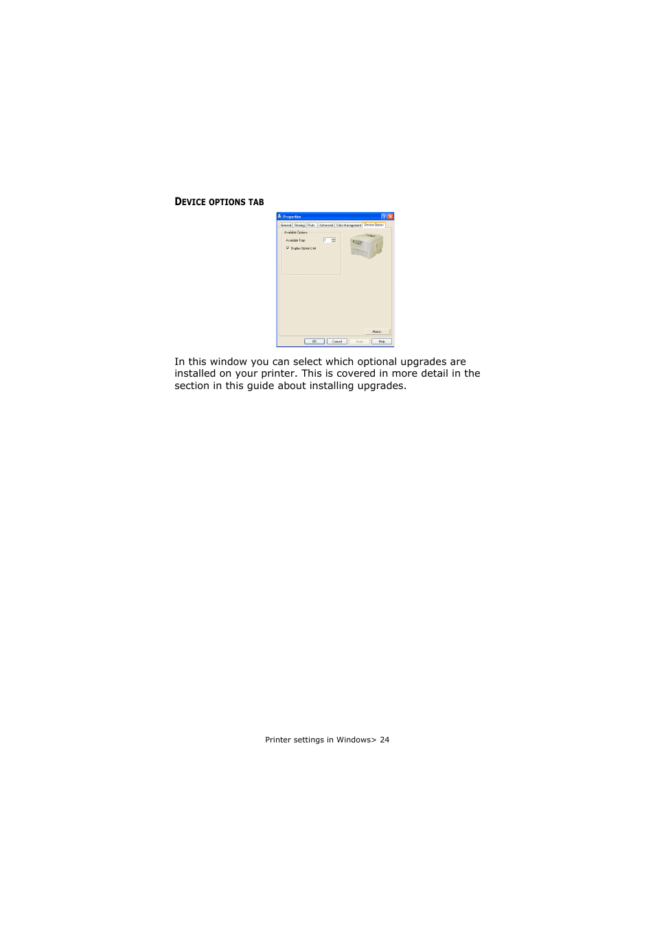 Device options tab | Oki C5250 User Manual | Page 24 / 83