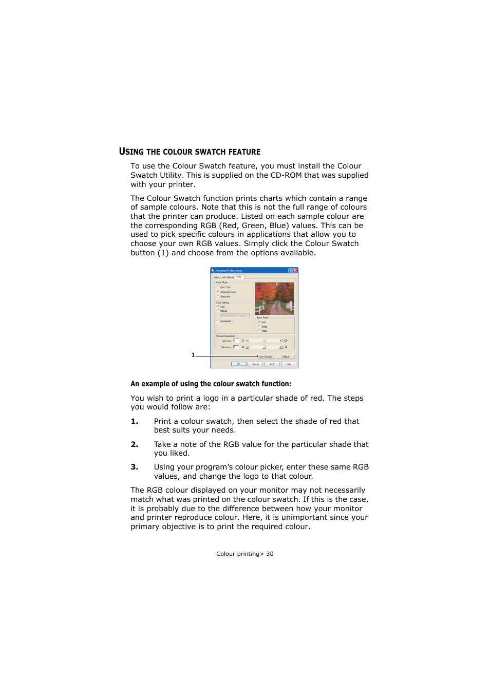 Using the colour swatch feature | Oki C5250 User Manual | Page 30 / 83