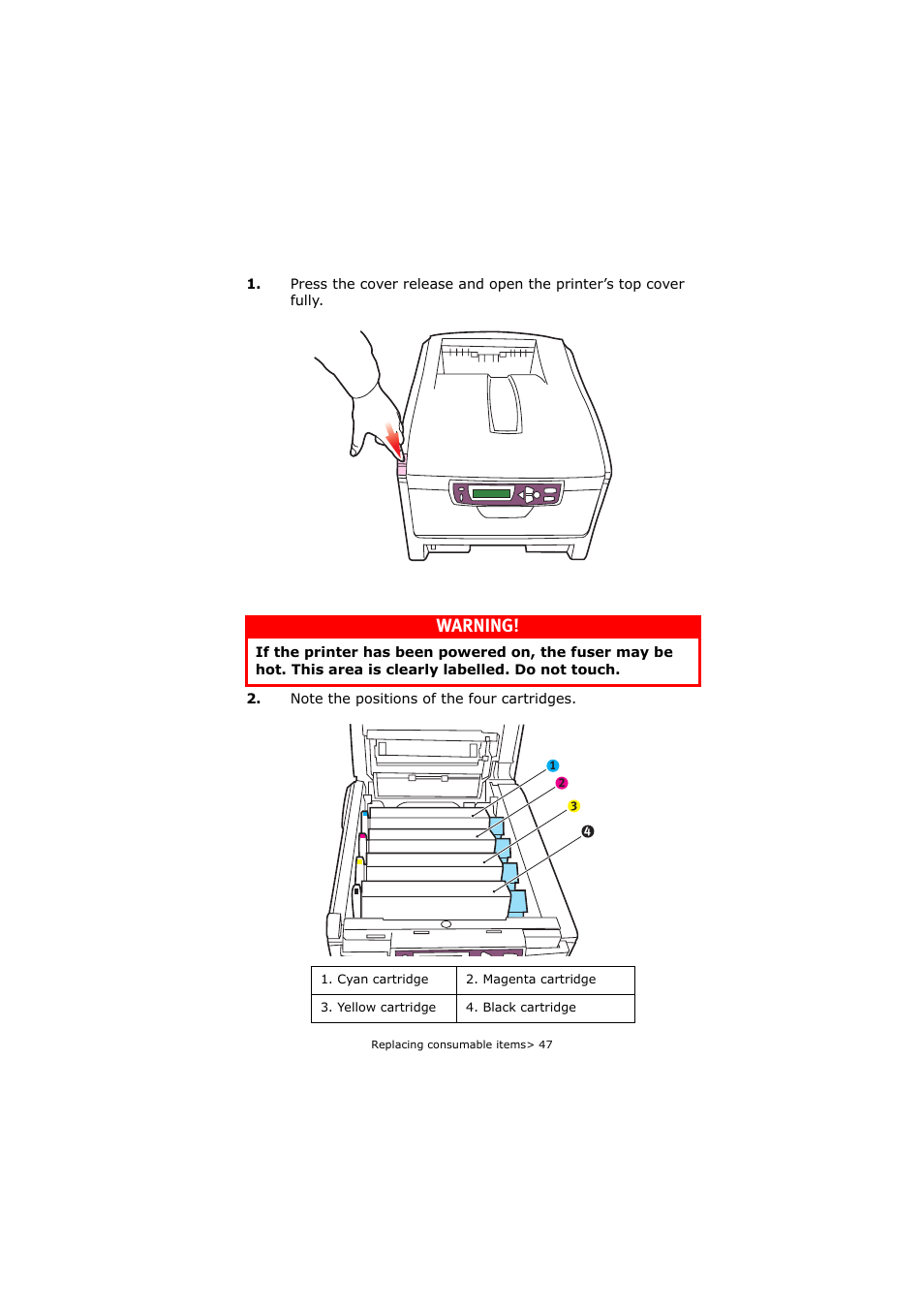 Warning | Oki C5250 User Manual | Page 47 / 83