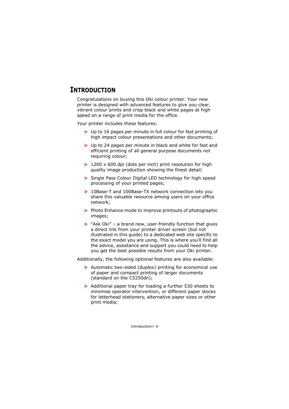 Introduction, Ntroduction | Oki C5250 User Manual | Page 6 / 83