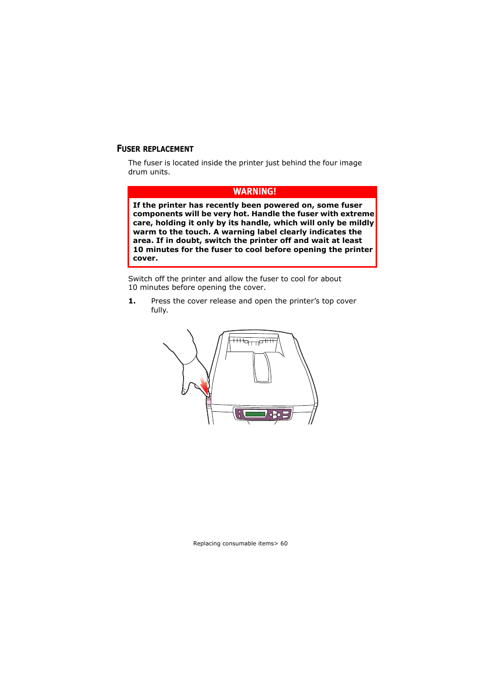 Fuser replacement, Warning | Oki C5250 User Manual | Page 60 / 83