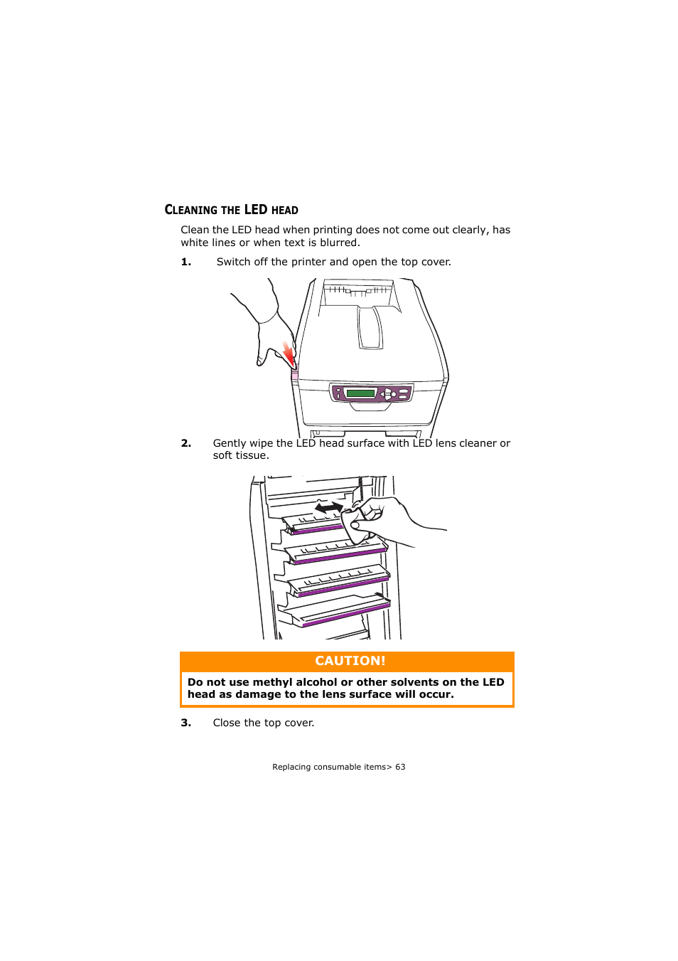 Cleaning the led head | Oki C5250 User Manual | Page 63 / 83