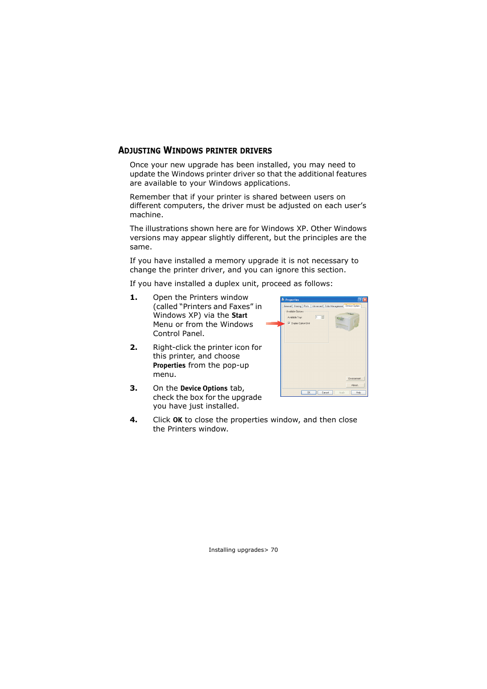 Adjusting windows printer drivers | Oki C5250 User Manual | Page 70 / 83