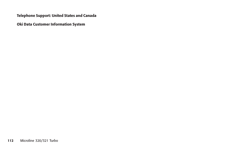 Telephone support: united states and canada, Customer support, Canada | United states | Oki MICROLINE 320 TURBO User Manual | Page 112 / 138