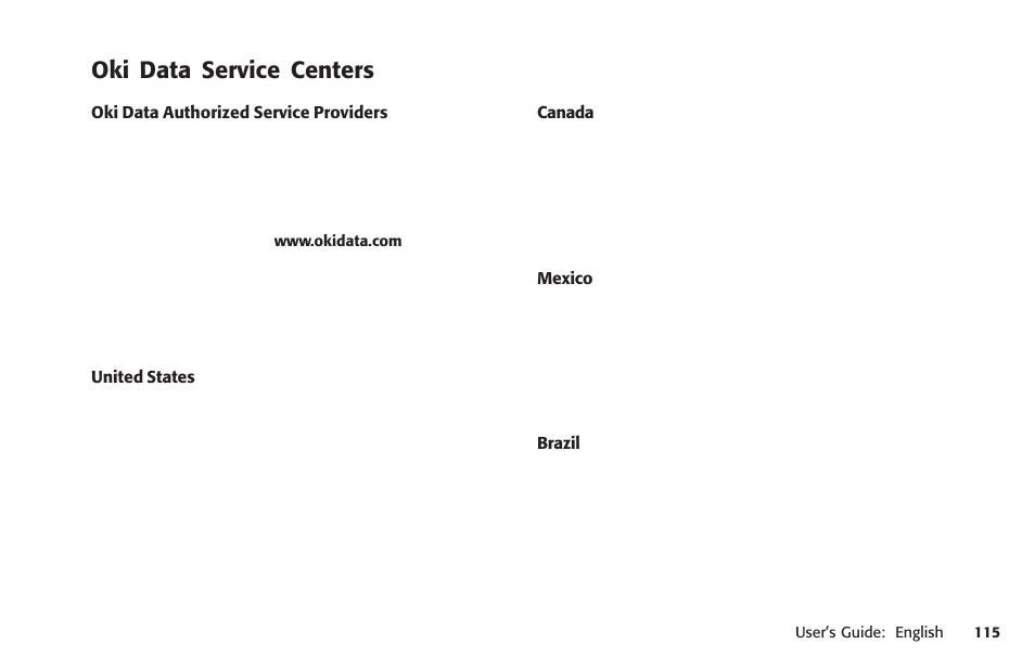 Oki data service centers, Locating a service center | Oki MICROLINE 320 TURBO User Manual | Page 115 / 138