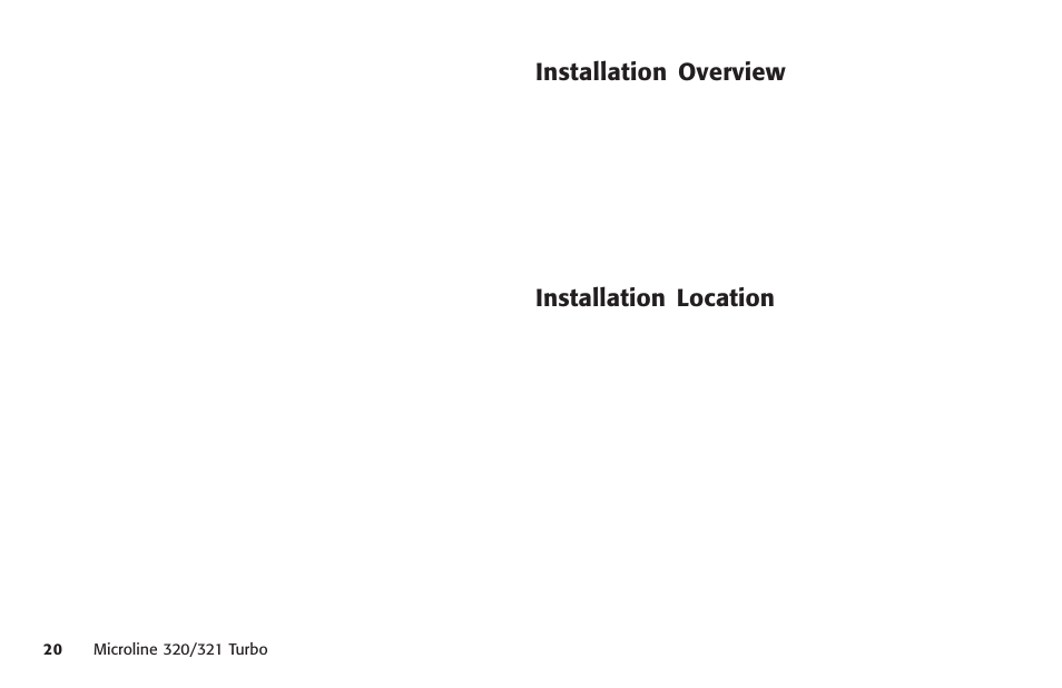 Installation overview, Installation location, Installation overview installation location | Oki MICROLINE 320 TURBO User Manual | Page 20 / 138