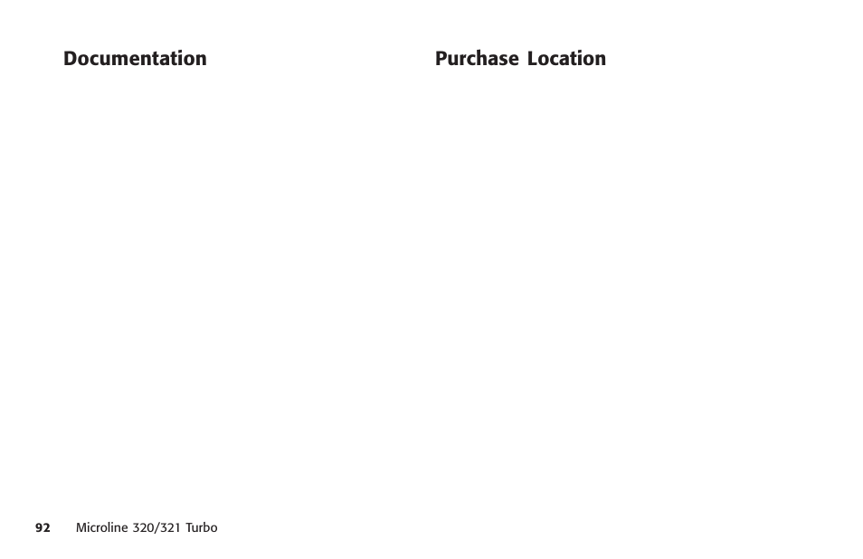 Documentation, Purchase location, Documentation purchase location | Oki MICROLINE 320 TURBO User Manual | Page 92 / 138