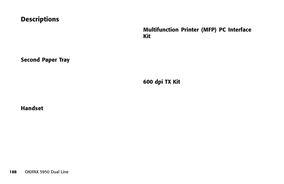 Descriptions | Oki FAX 5950 User Manual | Page 202 / 248