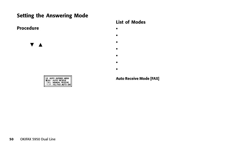 Setting the answering mode | Oki FAX 5950 User Manual | Page 64 / 248