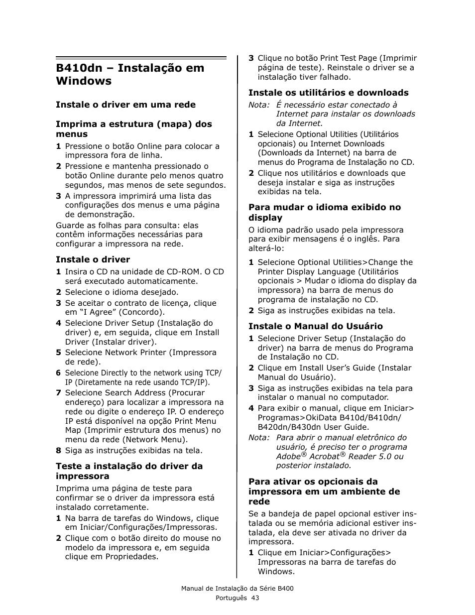 B410dn – instalação em windows | Oki B430DN User Manual | Page 43 / 48