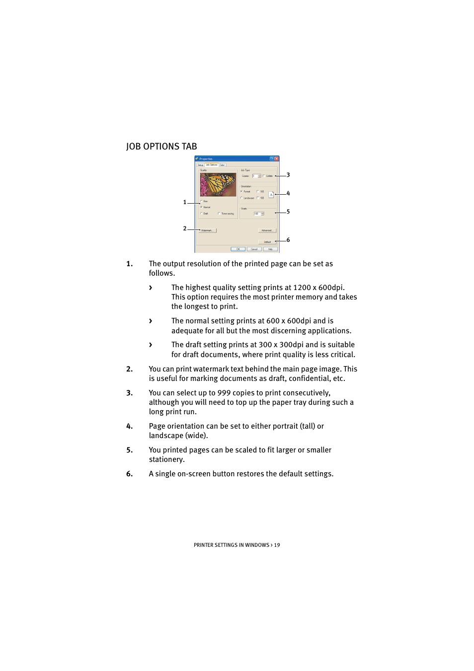 Job options tab | Oki C 5200n User Manual | Page 19 / 82