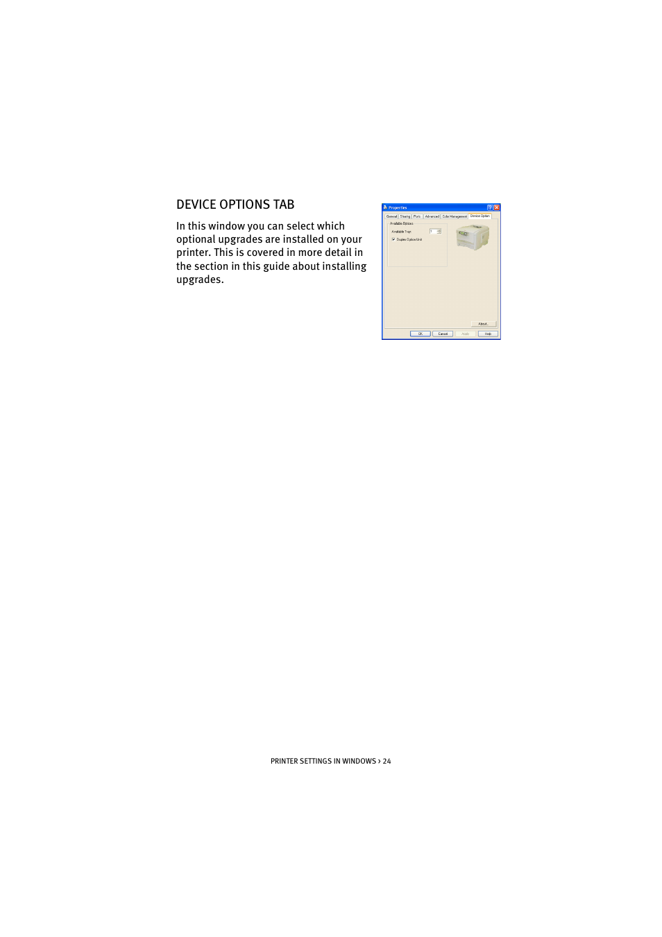 Device options tab | Oki C 5200n User Manual | Page 24 / 82