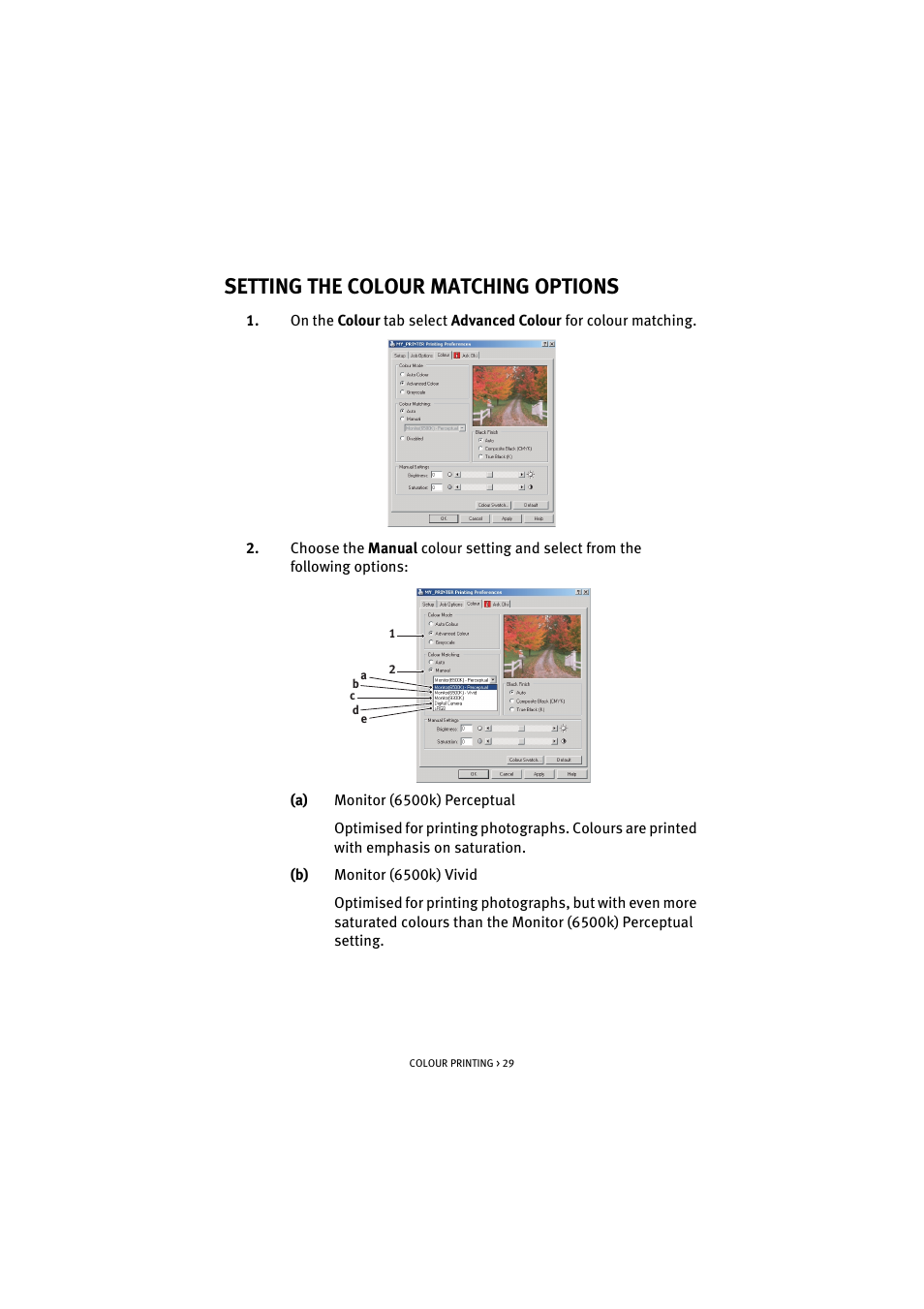 Setting the colour matching options | Oki C 5200n User Manual | Page 29 / 82