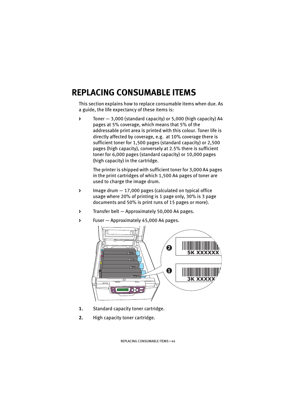 Replacing consumable items | Oki C 5200n User Manual | Page 44 / 82