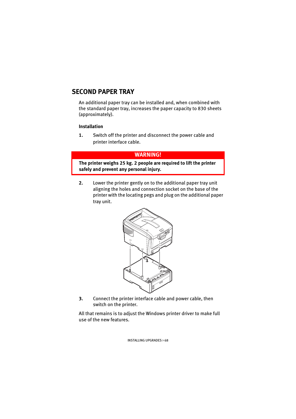 Second paper tray, Warning | Oki C 5200n User Manual | Page 68 / 82