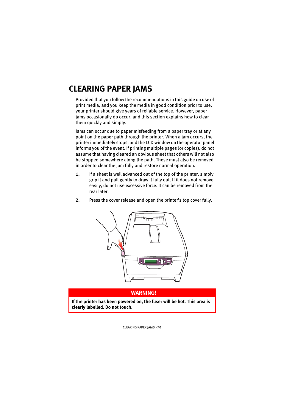 Clearing paper jams | Oki C 5200n User Manual | Page 70 / 82