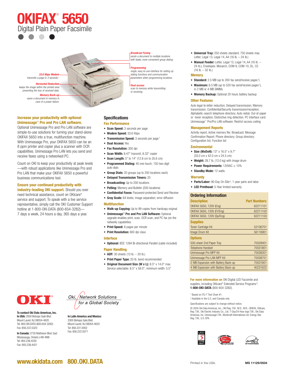 Okifax, Digital plain paper facsimile | Oki 5650 User Manual | Page 2 / 2