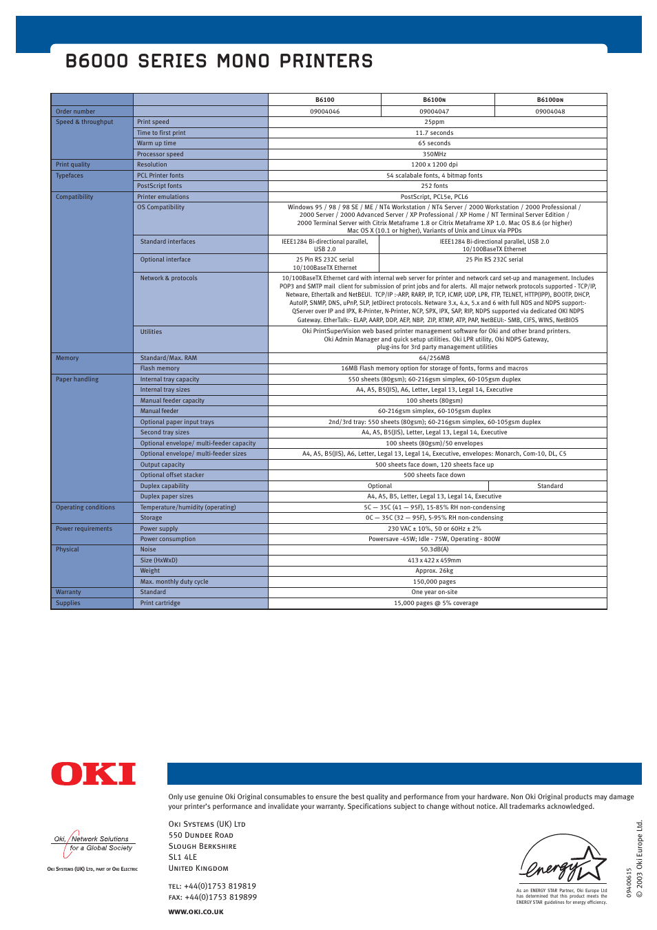 B6000 series mono printers | Oki B6000 User Manual | Page 6 / 6