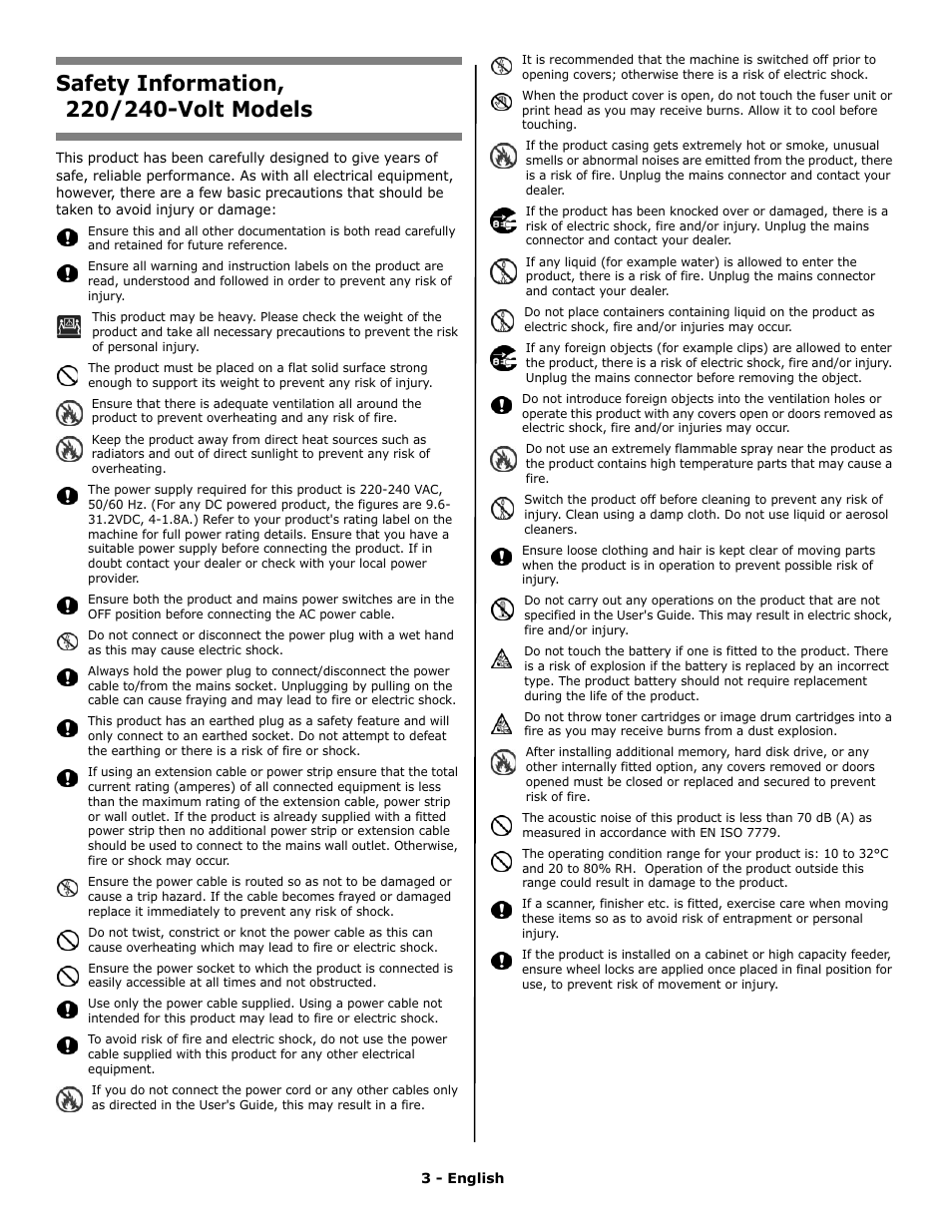 Safety information, 220/240-volt models | Oki PRINTING SOLUTION B2400N User Manual | Page 3 / 36