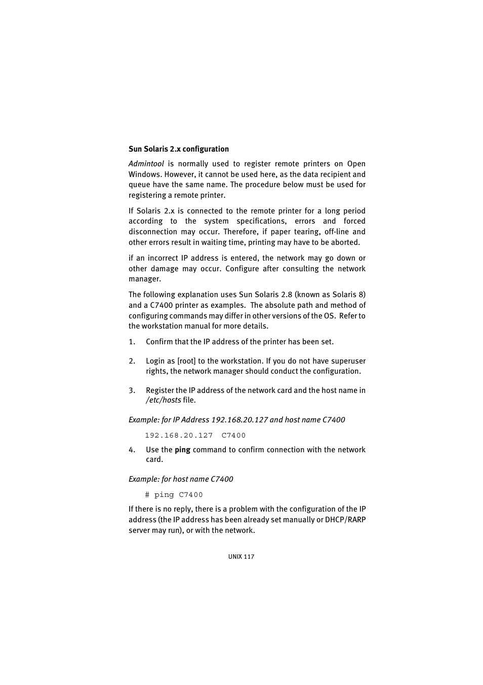 Sun solaris 2.x configuration | Oki 7300e User Manual | Page 118 / 141