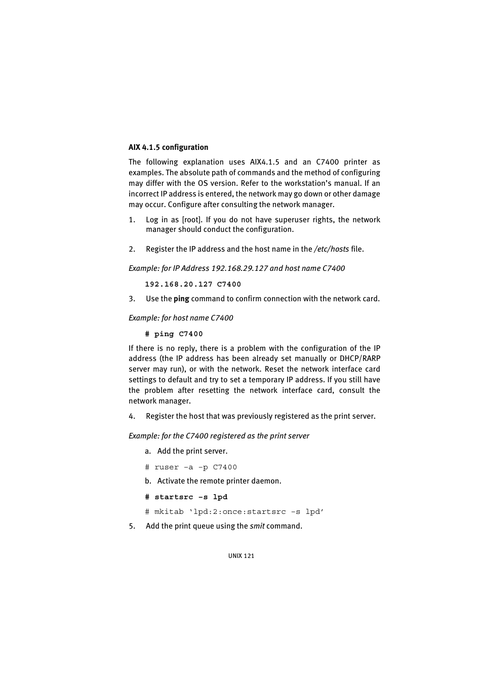 Aix 4.1.5 configuration | Oki 7300e User Manual | Page 122 / 141