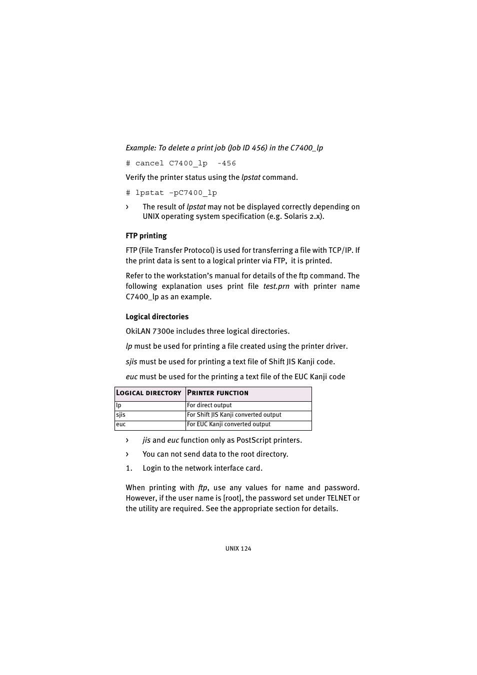 Ftp printing, Logical directories, Ftp printing logical directories | Oki 7300e User Manual | Page 125 / 141