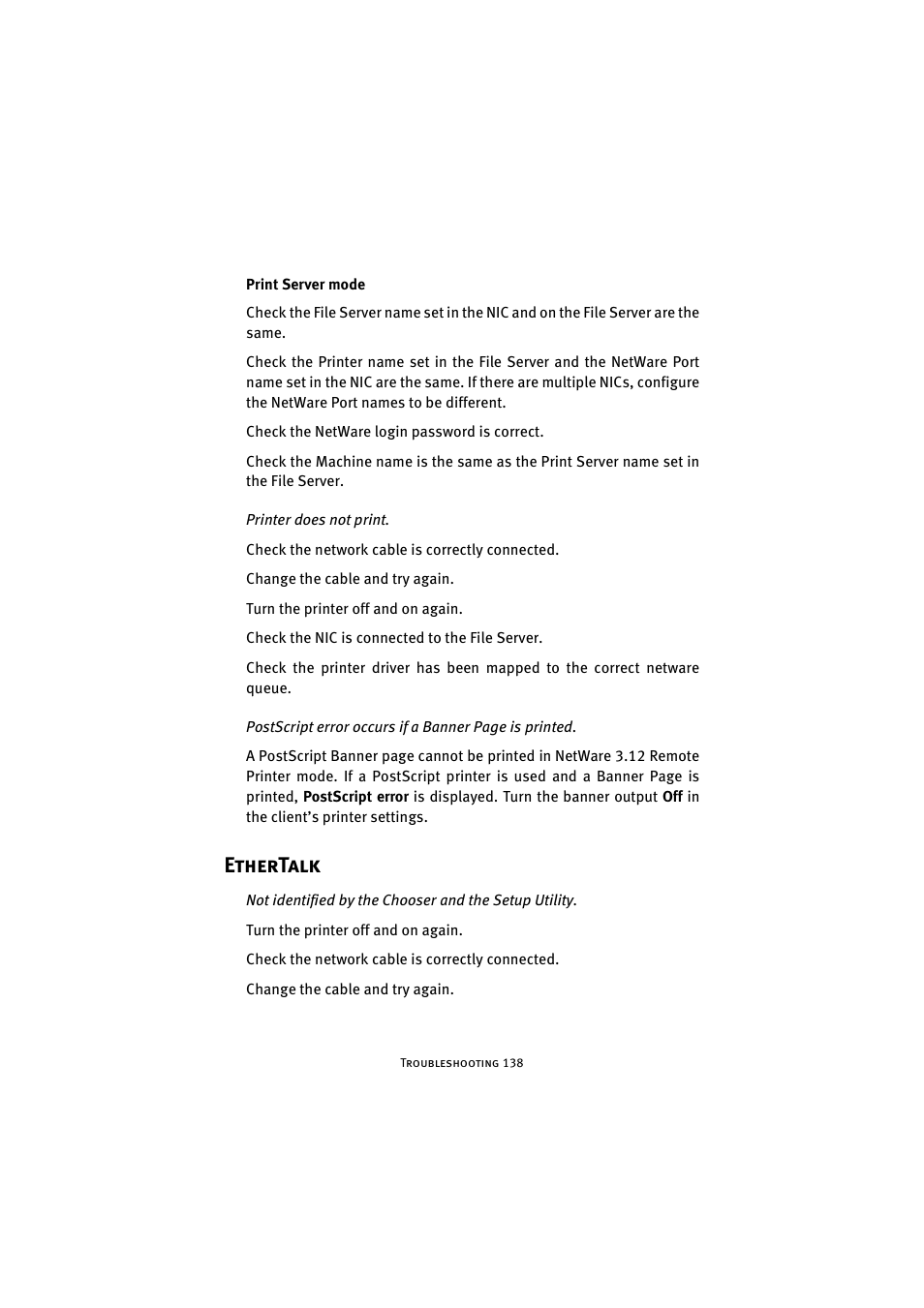 Print server mode, Ethertalk | Oki 7300e User Manual | Page 139 / 141