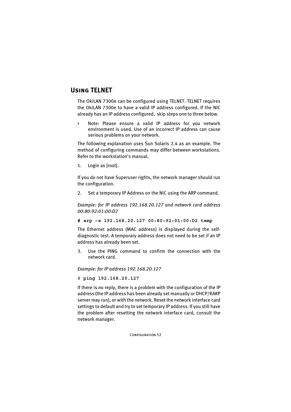 Using telnet | Oki 7300e User Manual | Page 53 / 141