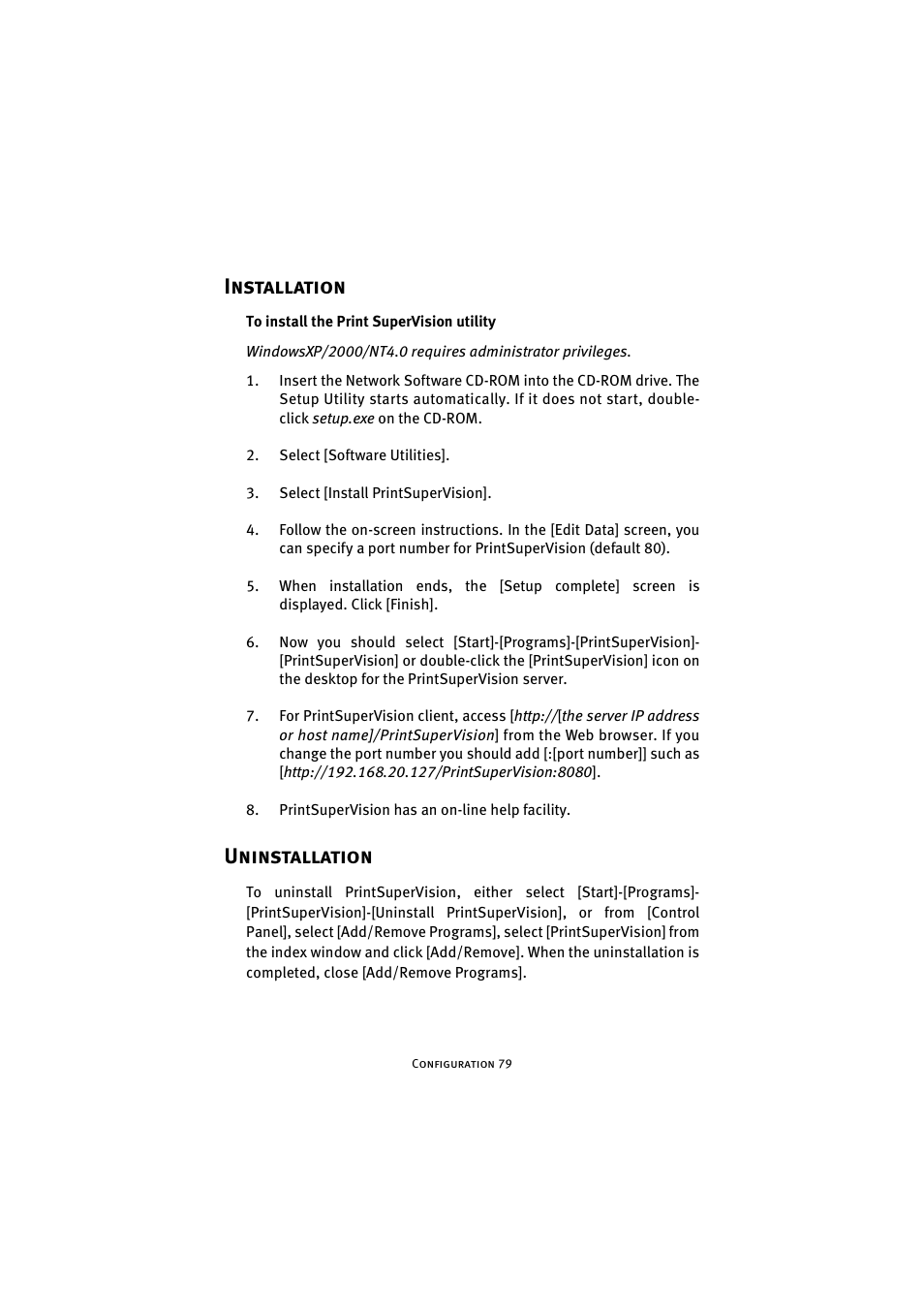 Installation, Uninstallation, Installation uninstallation | Oki 7300e User Manual | Page 80 / 141