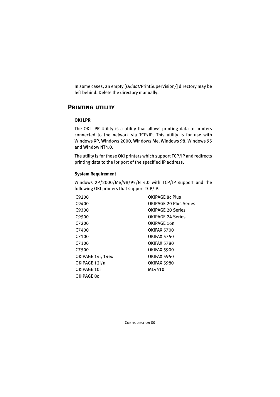 Printing utility, Oki lpr, System requirement | Oki lpr system requirement | Oki 7300e User Manual | Page 81 / 141