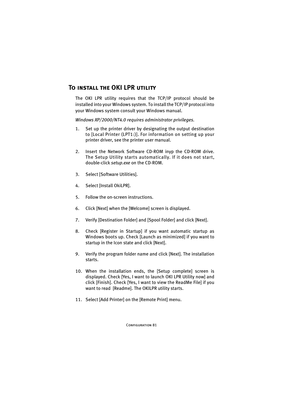 To install the oki lpr utility | Oki 7300e User Manual | Page 82 / 141