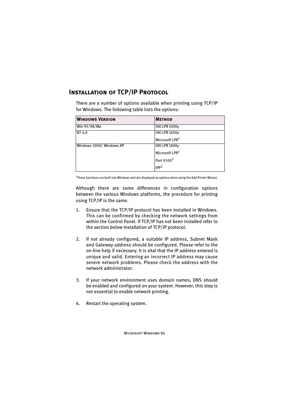 Installation of tcp/ip protocol | Oki 7300e User Manual | Page 85 / 141